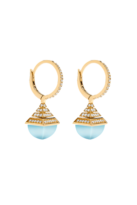 Cleo Mini Rev Drop Earrings, 18k Yellow Gold with Blue Chalcedony & Diamonds