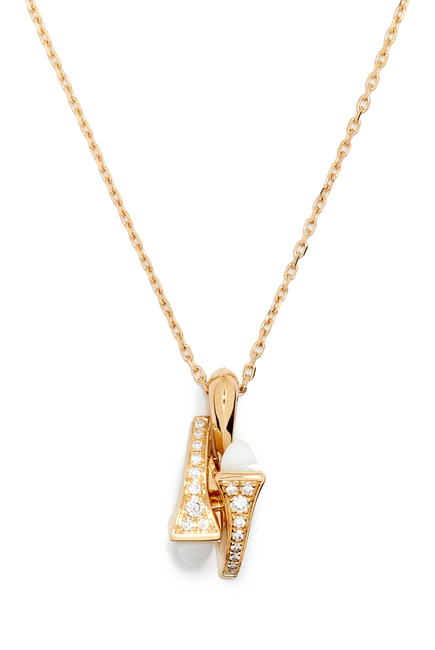 Cleo  Huggie Pendant, 18k Yellow Gold with White Agate & Diamonds