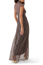 Long Lamé Lace Maxi Dress with Torchon Neckline