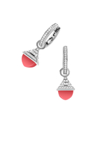 Cleo Mini Rev Drop Earrings, 18K White Gold with Pink Coral & Diamonds