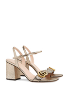 Metallic Logo Leather Mid-Heel Sandals