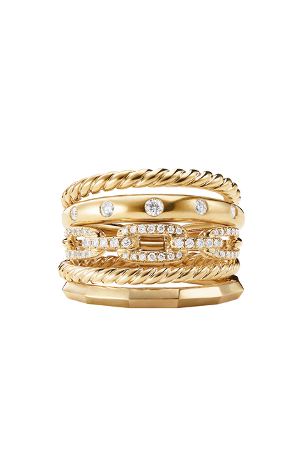 Stax Five Row Ring, 18k Yellow Gold & Diamonds