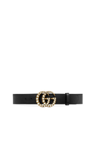 Pearl-Embellished Double G Leather Belt
