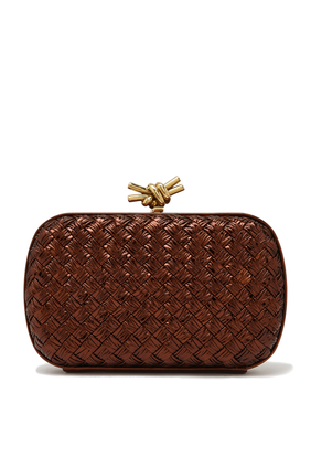 Bottega Veneta Gold Intrecciato Knot Silk Clutch Bag Golden Cloth