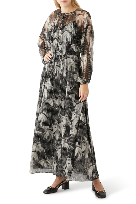 Meadow And Horses Print Silf Dress