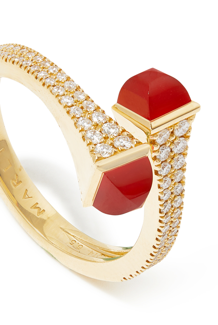 Cleo Slim Ring, 18k Yellow Gold with Red Agate & Diamonds