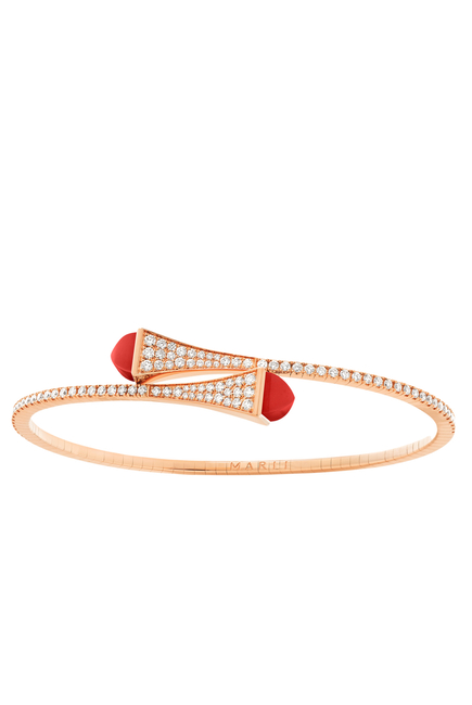 Cleo Midi Bangle, 18k Rose Gold with Red Coral & Diamonds