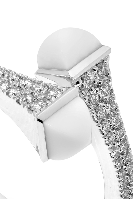 Cleo Slim Ring, 18k White Gold, White Agate & Diamonds