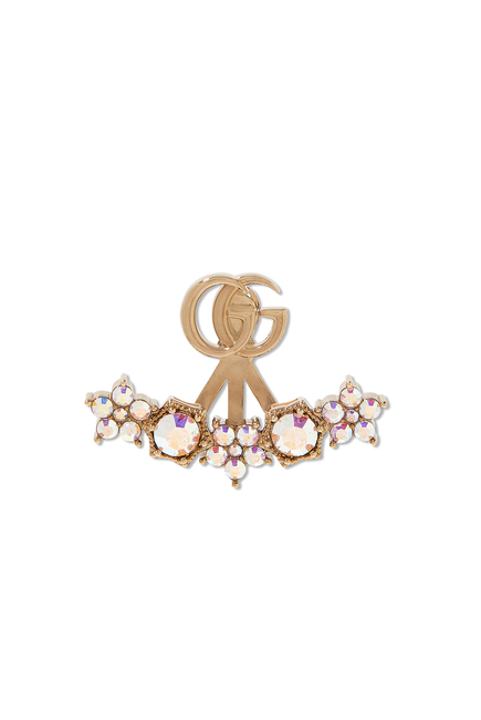 Double G Single Earring, Gold-Plated Metal & Crystals
