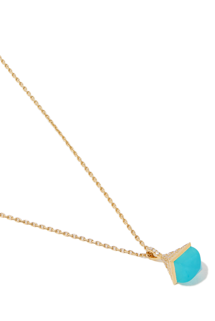 Cleo Mini Rev Pendant, 18k Yellow Gold with Blue Chalcedony & Diamonds