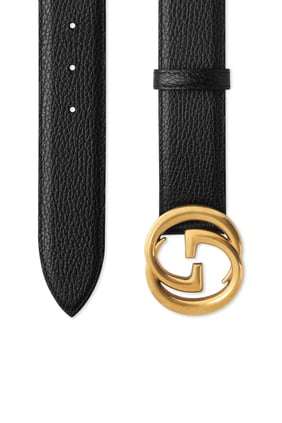 Leather Belt with Interlocking G Buckle