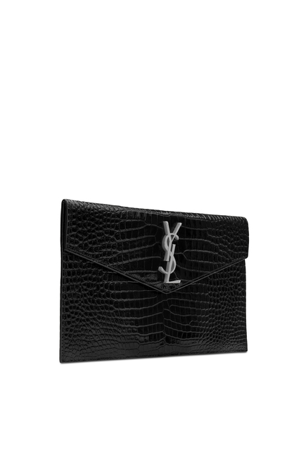 Uptown Crocodile-Embossed Leather Pouch