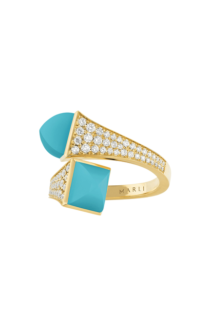 Cleo Ring, 18k Yellow Gold with Turquoise & Diamonds