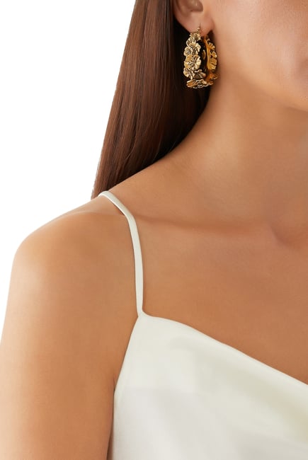 Talisman Poppy Flower Hoop Earrings, 24k Gold-Plated Brass