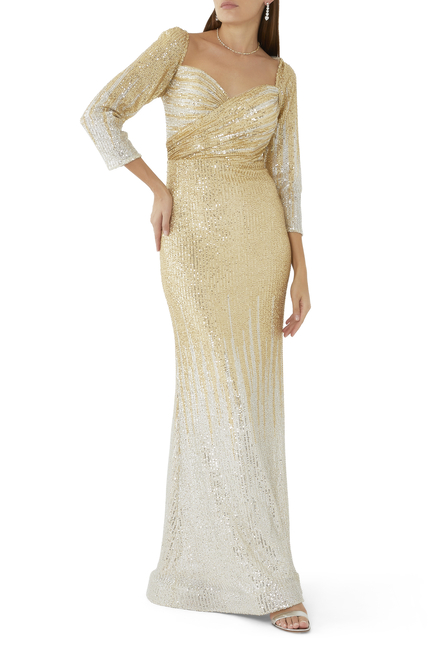 Long Sleeve Embellished Maxi Gown