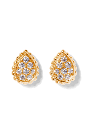 Serpent Bohème S motif stud earrings, paved with diamonds, in yellow gold