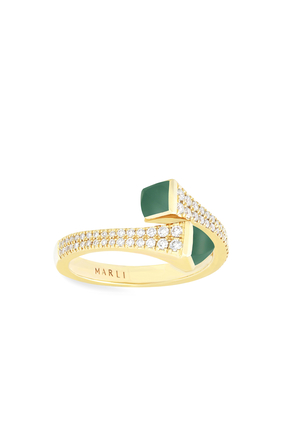 Cleo 18K YG Green Agate and Diamond Slim Ring