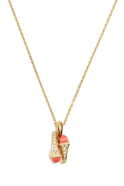 Cleo Huggie Pendant, 18k Yellow Gold with Pink Coral & Diamonds