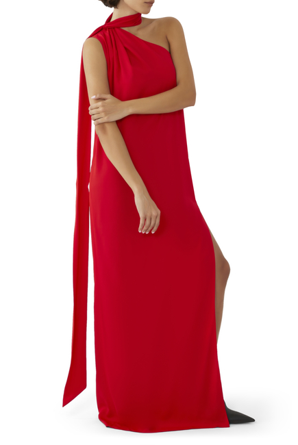 One-Shoulder Scarf Maxi Dress