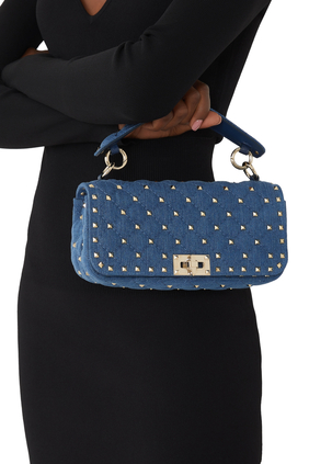 Rockstud spike velvet handbag Valentino Garavani Blue in Velvet