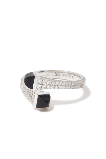 Cleo Slim Ring, 18k White Gold, Black Onyx & Diamonds