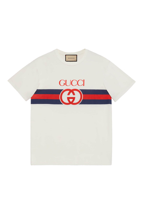 Gucci, Logo Printed Cotton T-Shirt, Women, White, XL, Tops