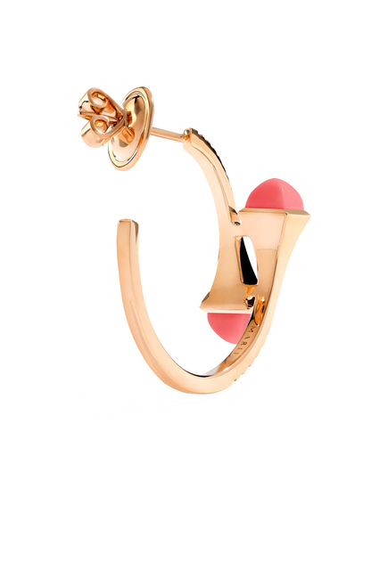 Cleo Small Hoop Earrings, 18k Rose Gold with Pink Quartz & Diamonds