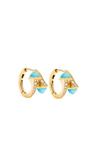 Cleo Huggie Earrings, 18K Yellow Gold, Sea Blue Chalcedony & Diamonds