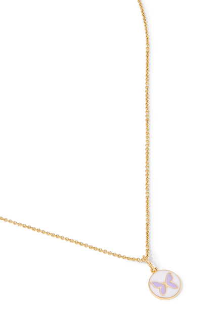 Kids Butterfly Medallion Charm Necklace, 14k Yellow Gold & Lavender Enamel