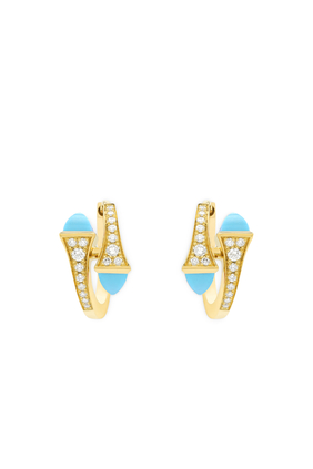 Cleo Huggie Earrings, 18k Yellow Gold with Turquoise & Diamonds