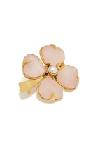 Trefle Clover Brooch, 24k Gold-Plated Brass with Pearl & Pink Quartz