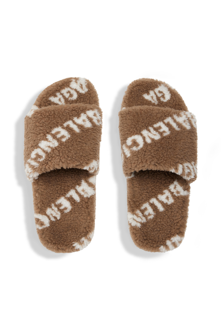 Furry Slide Sandals Allover Logo