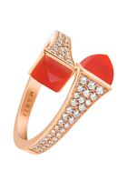 Cleo Midi Ring, 18k Rose Gold, Red Agate & Diamonds