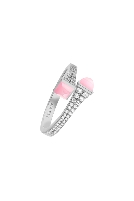 Cleo Slim Ring, 18k White Gold Pink Quartz & Diamonds