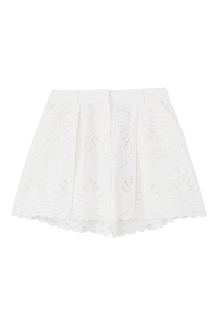High-rise Embroidered Cotton Shorts