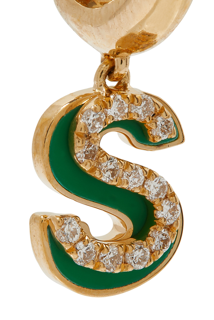 S Huggie Earring, 18k Yellow Gold & Diamonds