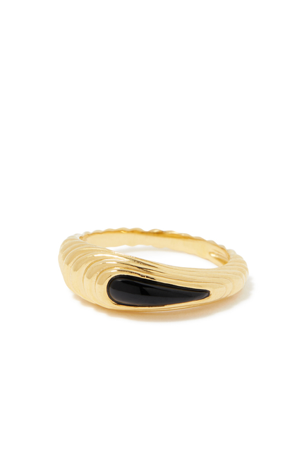Wavy Ridge Stacking Ring, 18k Gold-Plated Sterling Silver & Onyx