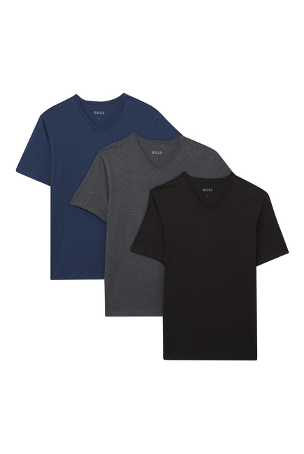 Cotton V-Neck T-Shirt, Set of 3