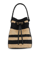 Stripped Raffia Bucket Bag