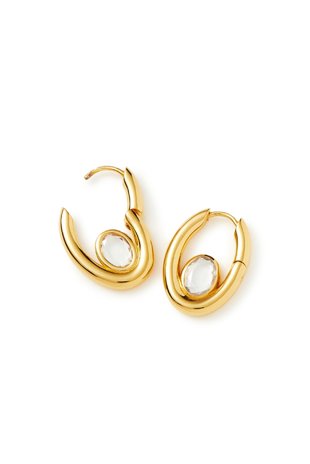 Oval Stone Hoop Earrings, 18k Gold-Plated Sterling Silver
