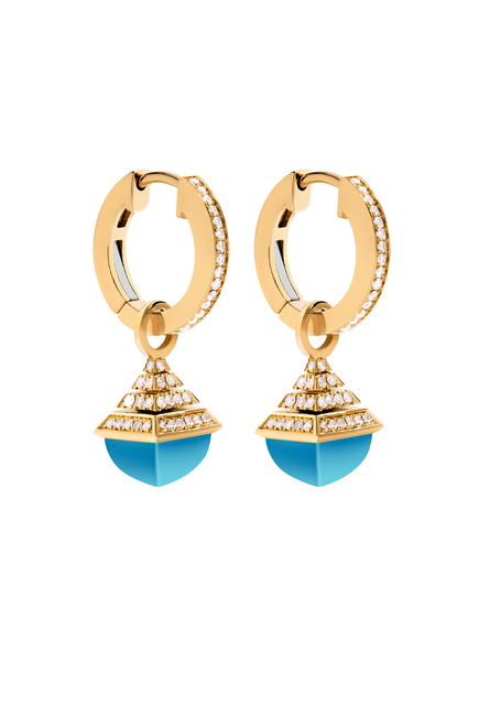Cleo Mini Rev Earrings, 18k Yellow Gold with Turquoise & Diamonds