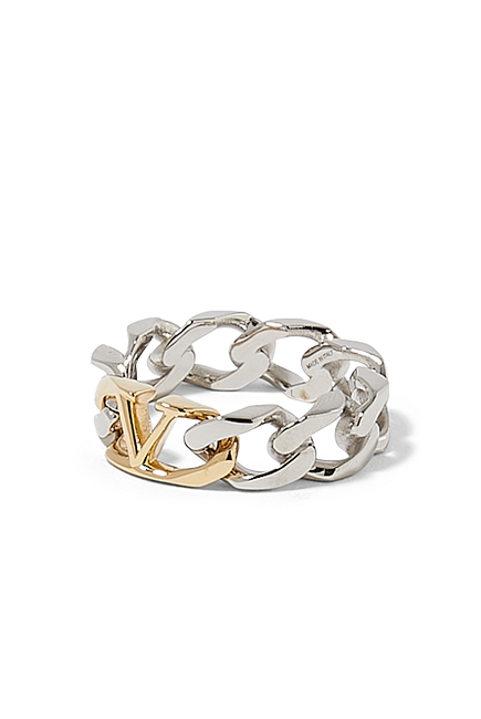 V Logo Chain Ring in Silver - Valentino Garavani