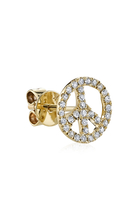 Peace Sign Single Stud Earring, 14k Yellow Gold & Diamonds