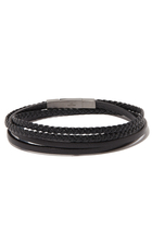 Bracelet/TAT/ Silver/Smooth & Braided Leather /black /Black Rhodium Plated/BrushedFinishClasp/ L:Black:L