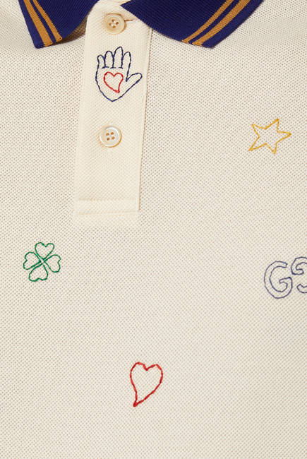 Symbols Embroidered Cotton Polo Shirt