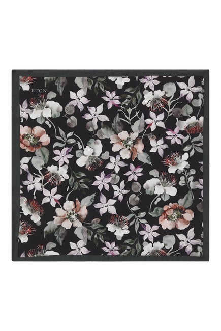 Hand-Painted Floral Print Silk Pocket Square