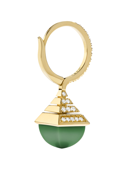 Cleo  Mini Rev Drop Earrings, 18k Yellow Gold with Green Agate & Diamonds