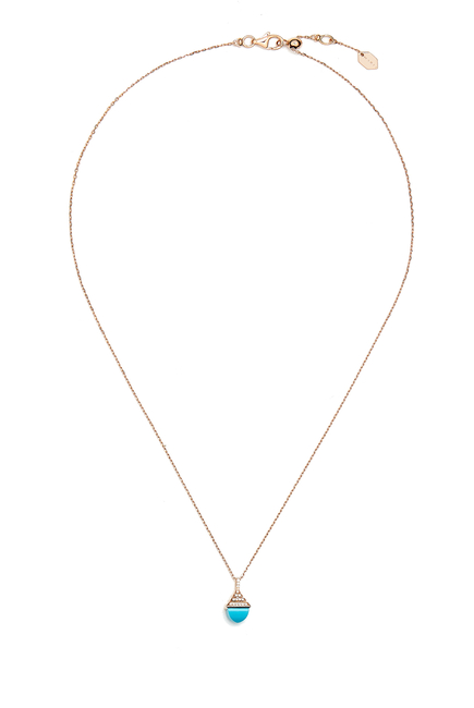 Cleo Mini Rev Pendant, 18k Rose Gold with Turquoise & Diamonds