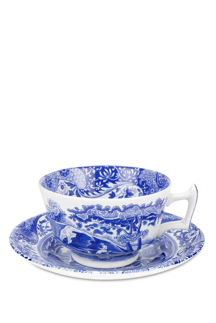 Spode Blue Italian Teacups and Saucers, Set of 4