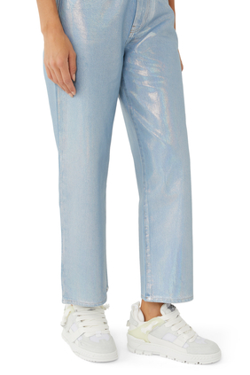 Metallic High Rise Straight Leg Jeans